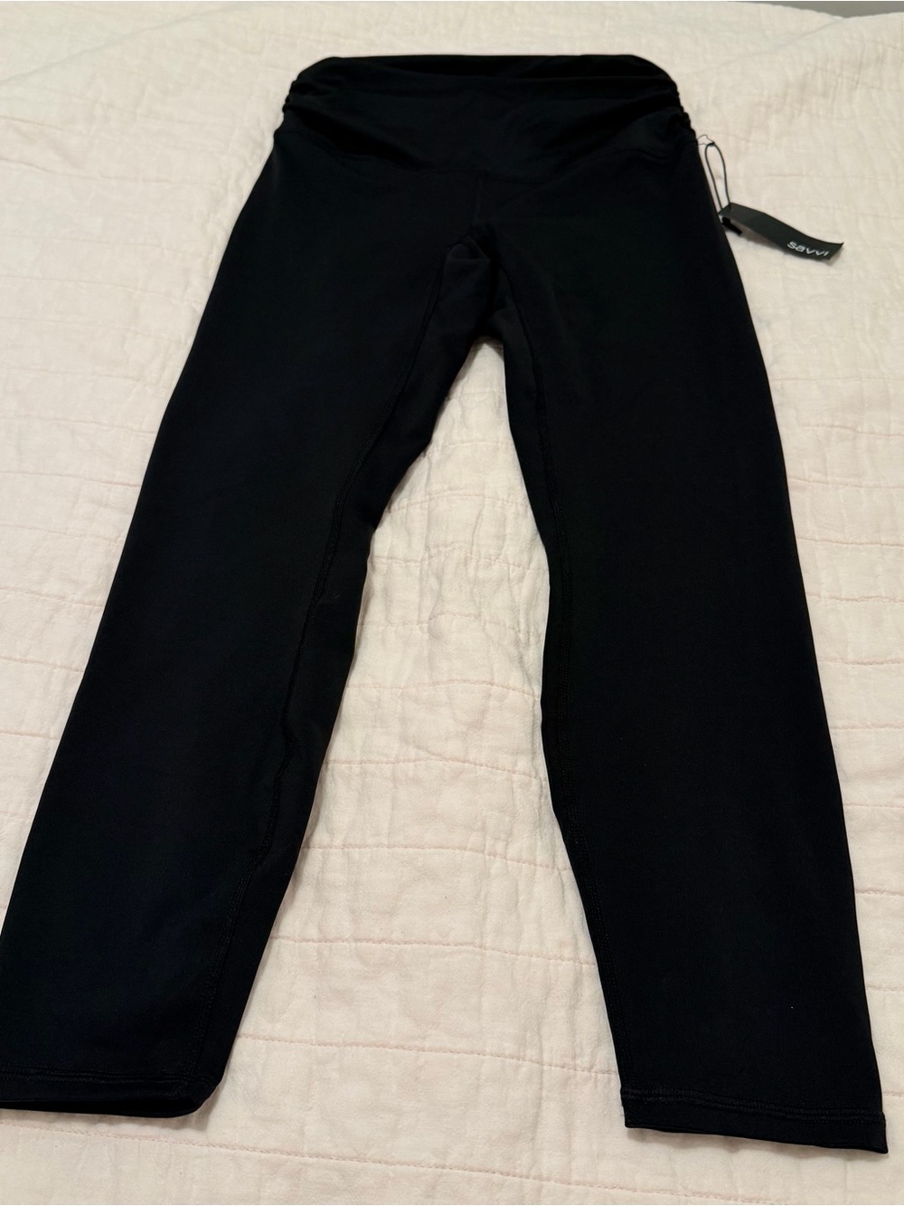 NWT Savvi Vivian Ruched Sides Waist Black Legging